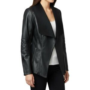 ALFANI Faux Leather and Suede Feel Waterfall Open Front Jacket